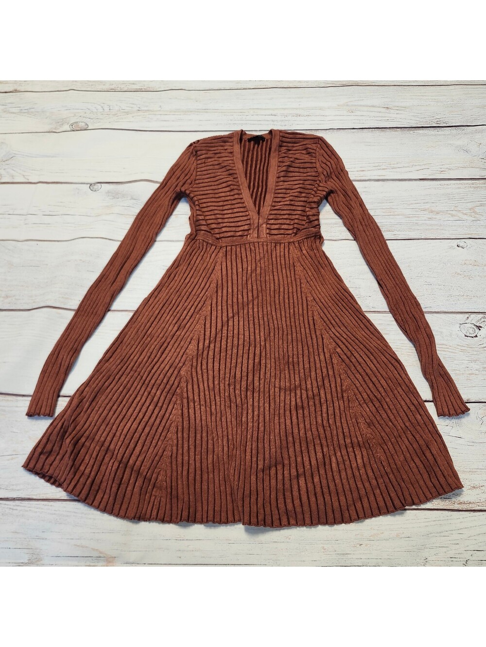 Express Brown Ribbed Knit Long Sleeve Dress Size XS